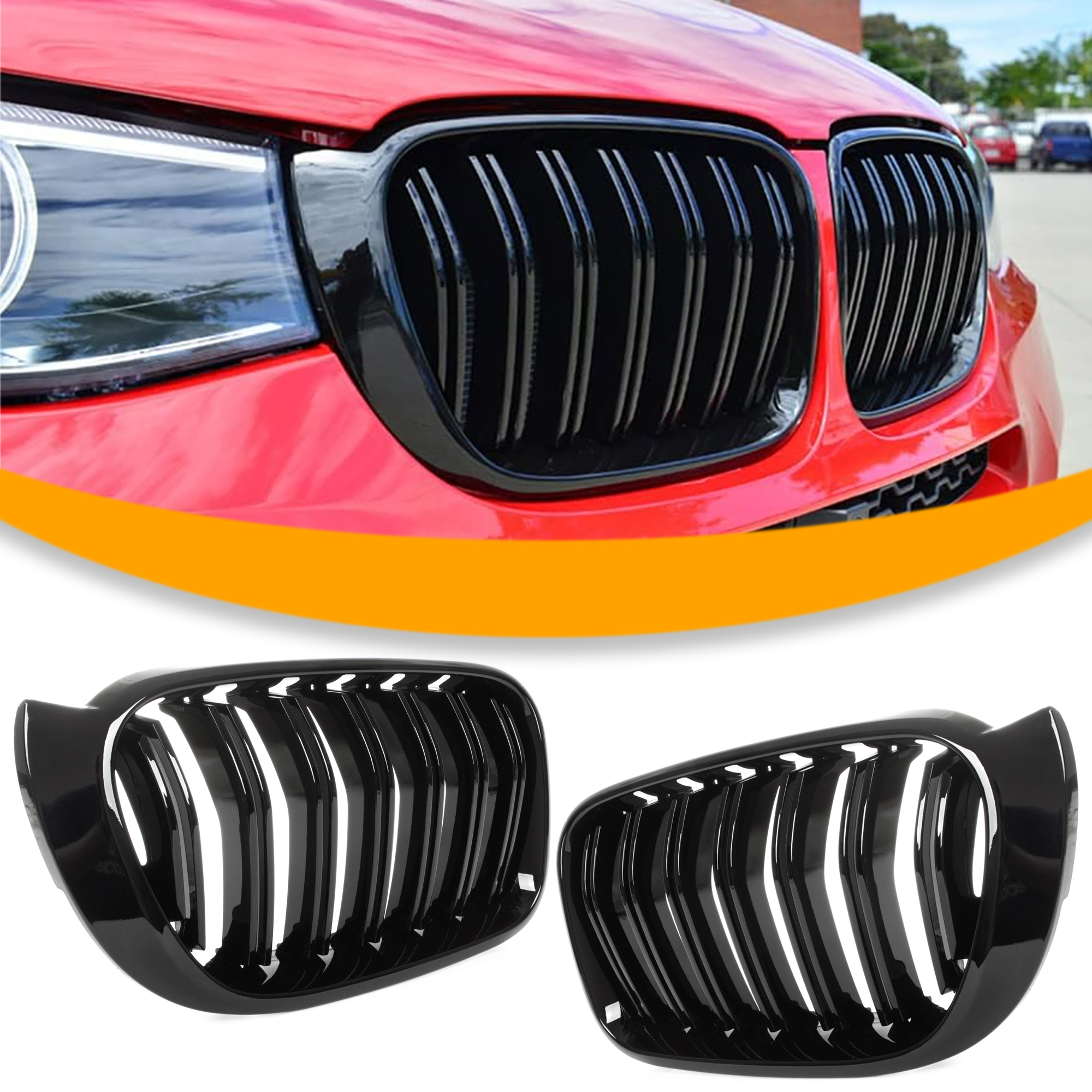 Bmw X3 F25 14-17 Nieren Zwischen Den Scheinwerfern (links + Rechts), Schwarz Glänzend, Doppelt