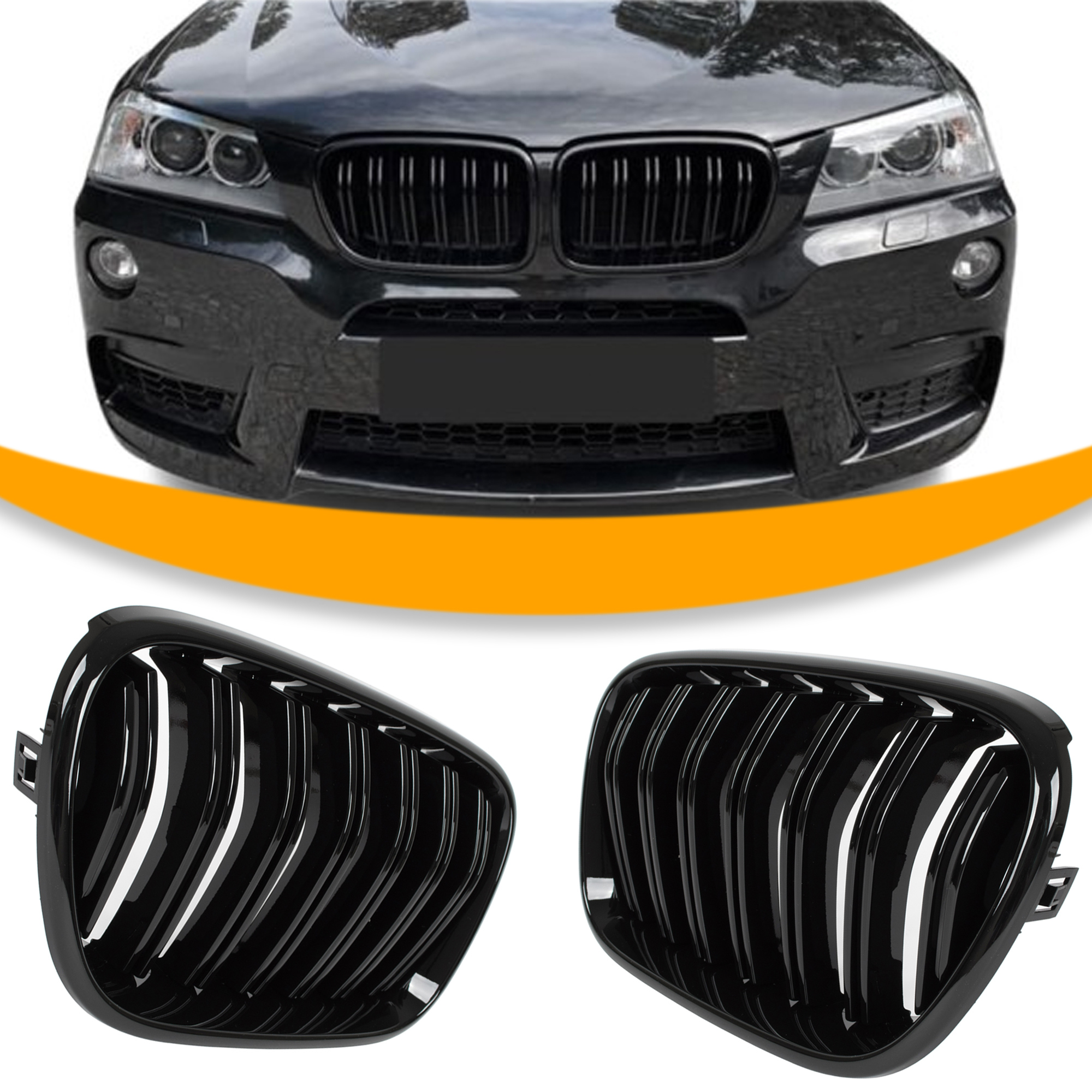 Bmw X3 F25 11-14 Nierengitter Zwischen Den Scheinwerfern, Links + Rechts, Schwarz Glänzend, Doppelt