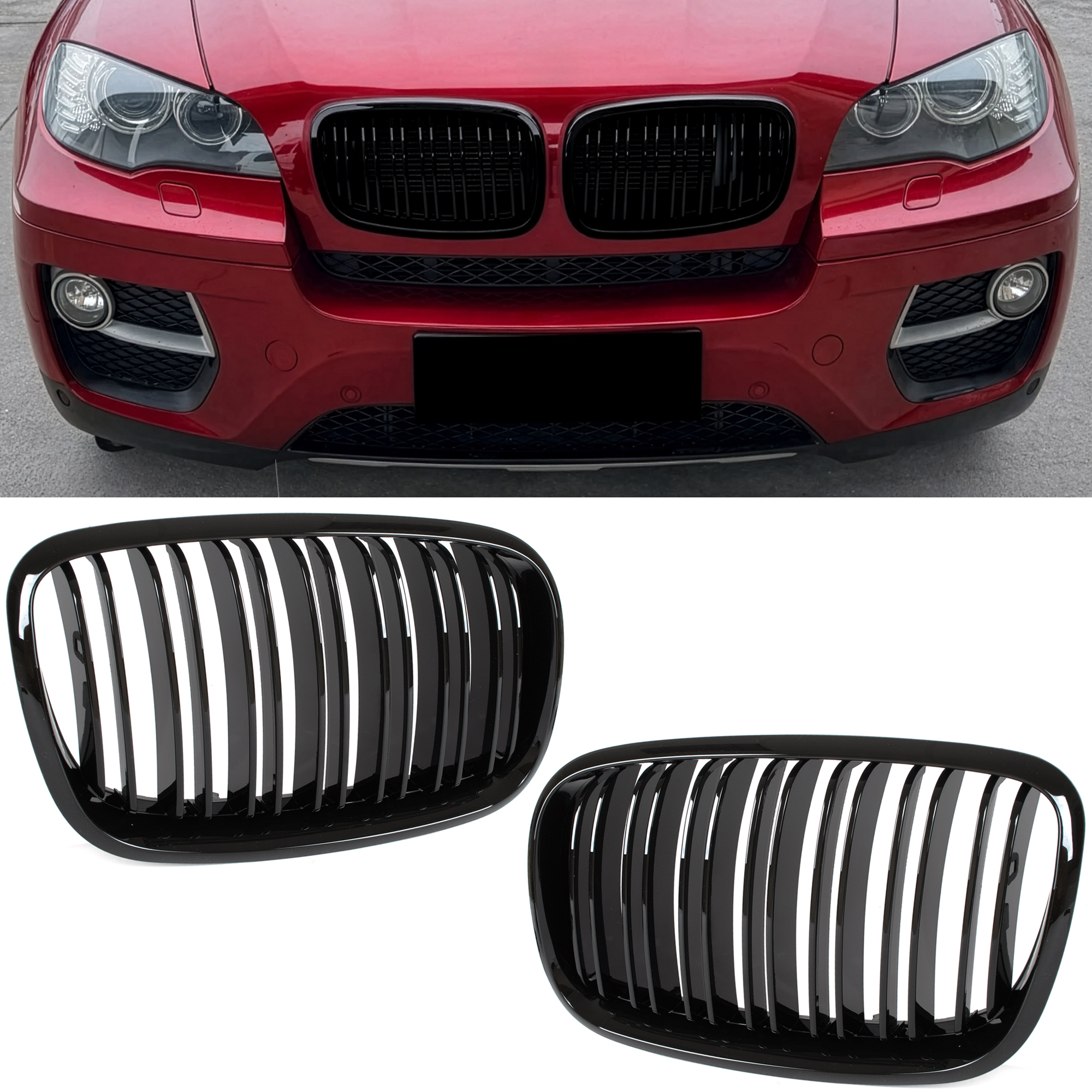 Bmw X6 E71 07-14 Nierengitter Zwischen Den Scheinwerfern Links + Rechts, Schwarz Glänzend, Doppelt