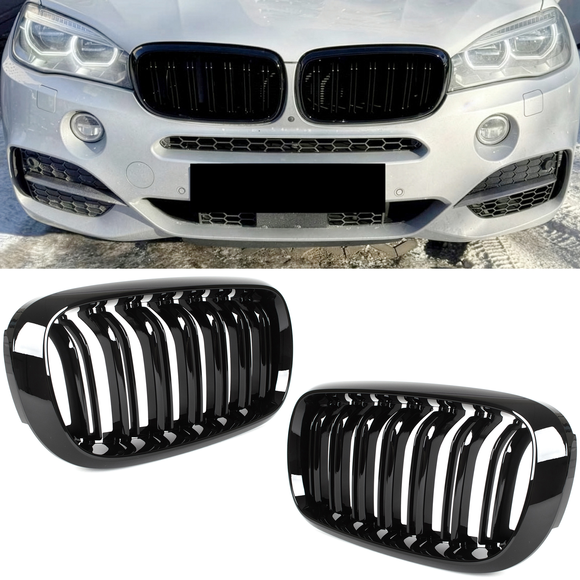 Bmw X6 F16 14-19 Nierengitter Zwischen Den Scheinwerfern (links + Rechts), Schwarz Glänzend, Doppelt