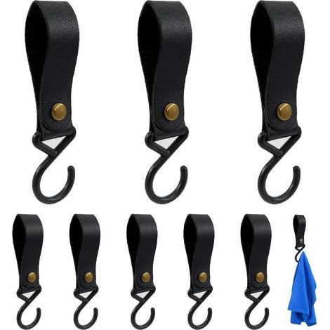 S-haken Mit Lederringen, 8 Schwarze S-haken Für Kleiderständer, Fenster, Garderobenständer, Hosen, Küche, Kleiderschränke, Badezimmer, Schlafzimmer (8 X 2 Cm)