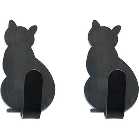 8 Starke Klebehaken, Schwarzer, Wandmontierter Handtuchhalter Aus Metall Mit Katzenmotiv, Fürs Badezimmer