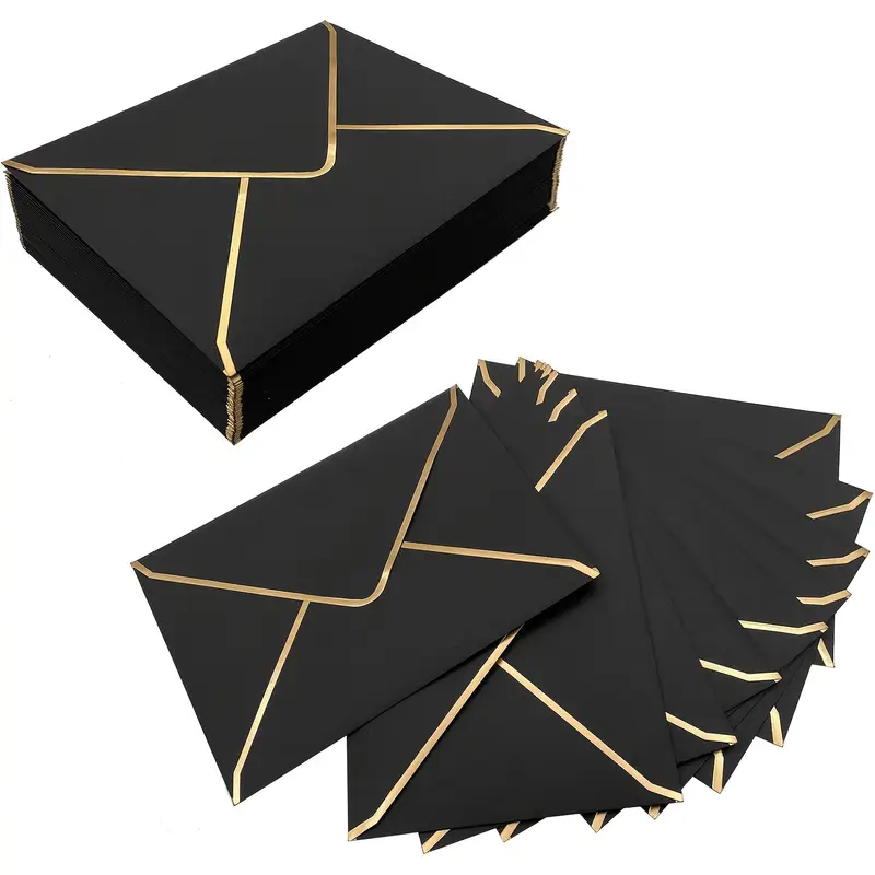 Elegantes Schwarzes Kuvert Mit Gold 18x13,5cm 10 Stück
