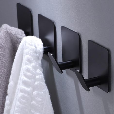 Selbstklebende Haken - Set Mit 4 Wandhaken Für Handtücher/kleidung, Für Badezimmer Oder Küche (matt Schwarz, Edelstahl)