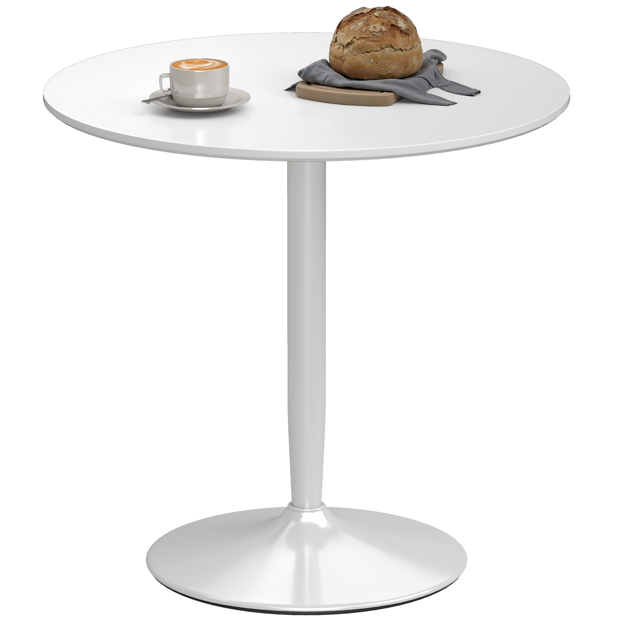 Esstisch Für 2 Personen, Runde Tischplatte Ø80 Cm, Mdf Und Stahl, Rutschfest, Weiß, 75h Cm