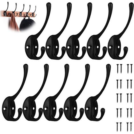 Set Mit 10 Wandhaken Für Mäntel - Kleiderhaken - Wandhaken Für Handtücher - Einzelne Metallhaken - Haken Für Mäntel, Schränke Und Garderoben - Schwarz - Geeignet Zum Aufhängen Von Mänteln, Handtaschen