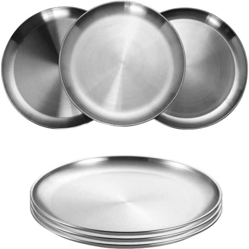Set Mit 6 Runden Edelstahlplatten, 20 Cm Durchmesser, Bpa-frei, Ideal Für Kuchen, Fleisch, Reis, Camping, Picknicks, Wandern, Kochen Usw.