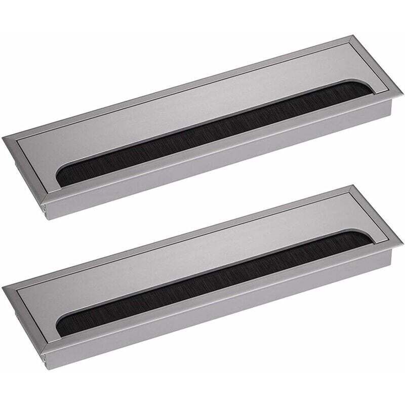 Rechteckige Kabeldurchführung Für Büros, 80 X 280 Mm, Für Schreibtische Und Wohnmöbel, Silber Eloxiertes Aluminium, Quadratisch, 2 Stück