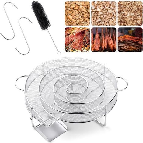 Kaltrauchgenerator Aus Edelstahl Zum Heiß- Und Kalträuchern Von Lachs, Steaks, Würstchen Und Käse, Inklusive Haken Und Bürste. Kompatibel Mit Allen Arten Von Räucheröfen, Grills Und Barbecues.