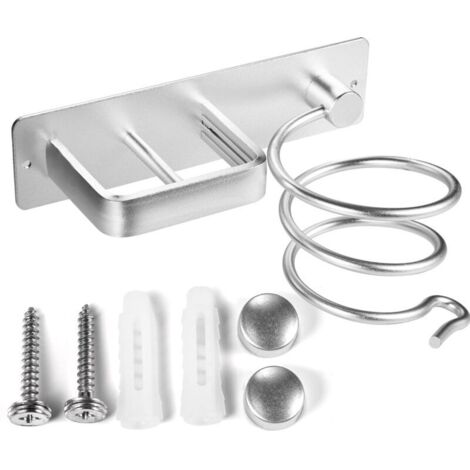 Haartrocknerhalter Mit Glätteisenablage Und Kabelorganizer, Wandmontiertes Haartrocknerregal Aus Aluminium Zur Aufbewahrung Von Haartrocknern, Für Hotelzimmer Und Badezimmer, Silberfarben