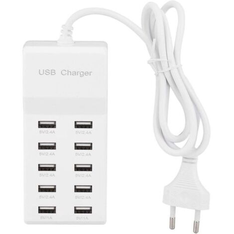 Fdit-usb Mehrfach-ladegerät, 10-fach Usb-ladestation Mit Mehreren Anschlüssen, 100–240 V, Usb-powerbar-hub Für Reisen Mit Kabel Für Mehrere Geräte (eu)