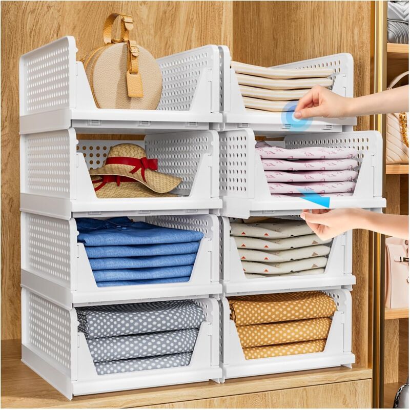 Kleiderschrank-organizer – Set Mit 2 Faltbaren Und Stapelbaren Organizer-körben Aus Kunststoff Für Schubladen, Ideal Für Schlafzimmer, Küche Und Badezimmer, Weiß