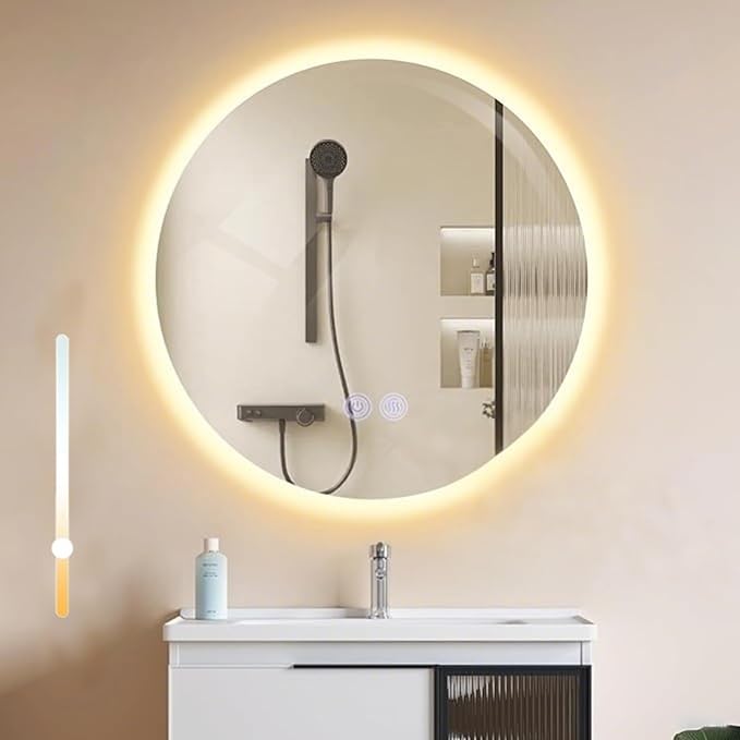 Gbly Badspiegel Rund 50cm Led Beleuchtet Dimmbar Touch Schalter Entfogger Funktion Wandspiegel Badezimmer
