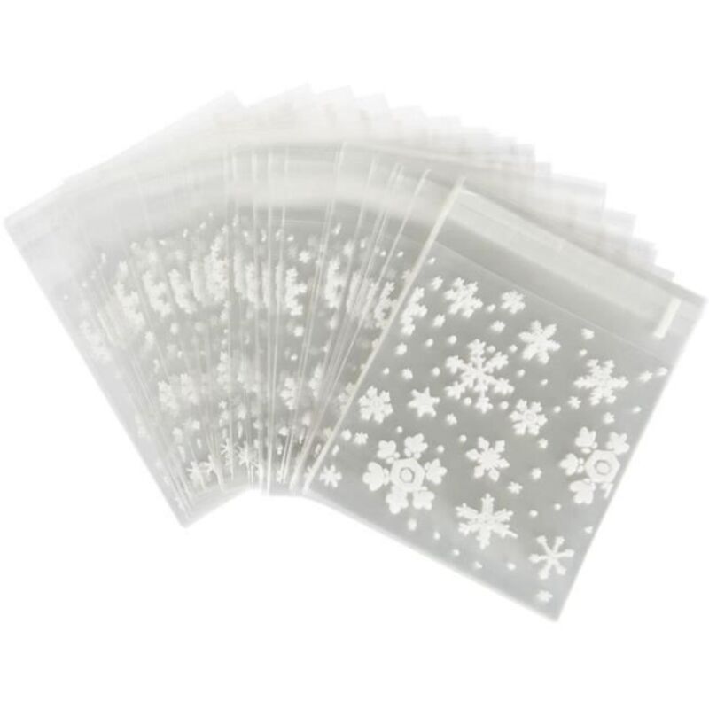100 Pcs Sachets Pochettes Sac D'emballage Flocon De Neige Blanc Pour Cookies Biscuits Bonbons Noel