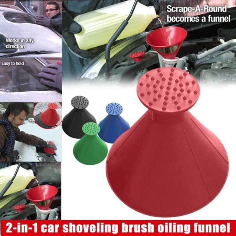 Grattoir À Neige - Rokoo - Pelle À Neige 2 En 1 Entonnoir Huile Ronde Brosse De Neige - Rouge