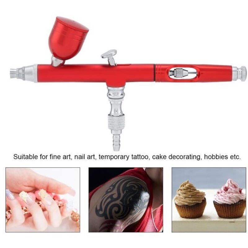 Pistolet À Aérographe Double Action 0.3mm Spray Art Paint Tattoo Nail Tool Kit (rouge)-eiffelshop