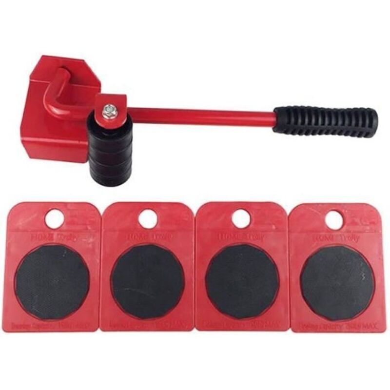Roue Roulette Déménagement De Meubles Outil De Déplacement Heavy Stuffs Rouleau De Déplacement À 4 Roues Et 1 Barre De Roue-rouge