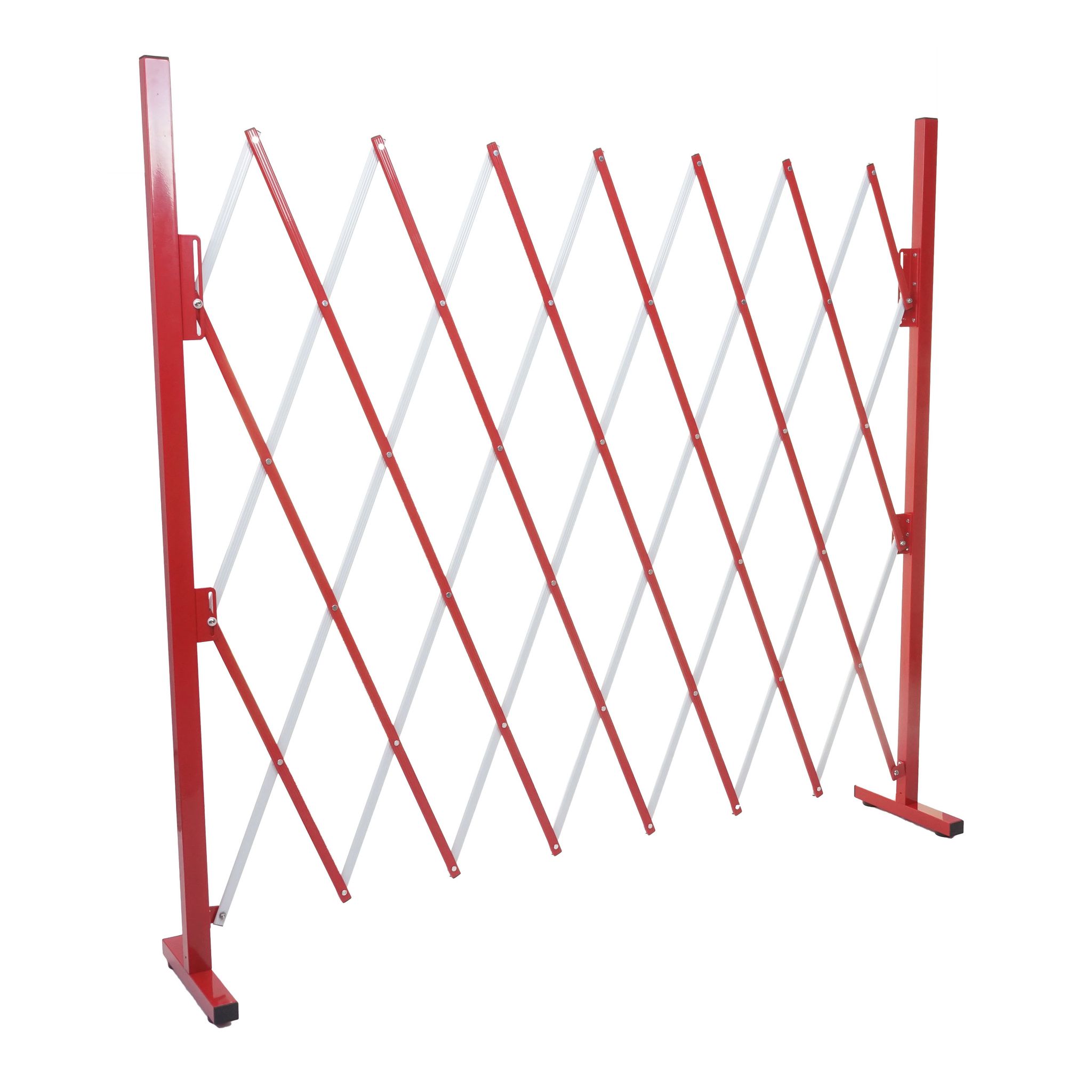 Absperrgitter Hhg-374, Scherengitter Zaun Schutzgitter Ausziehbar, Alu Rot-weiß Höhe 153cm, Breite 28-200cm