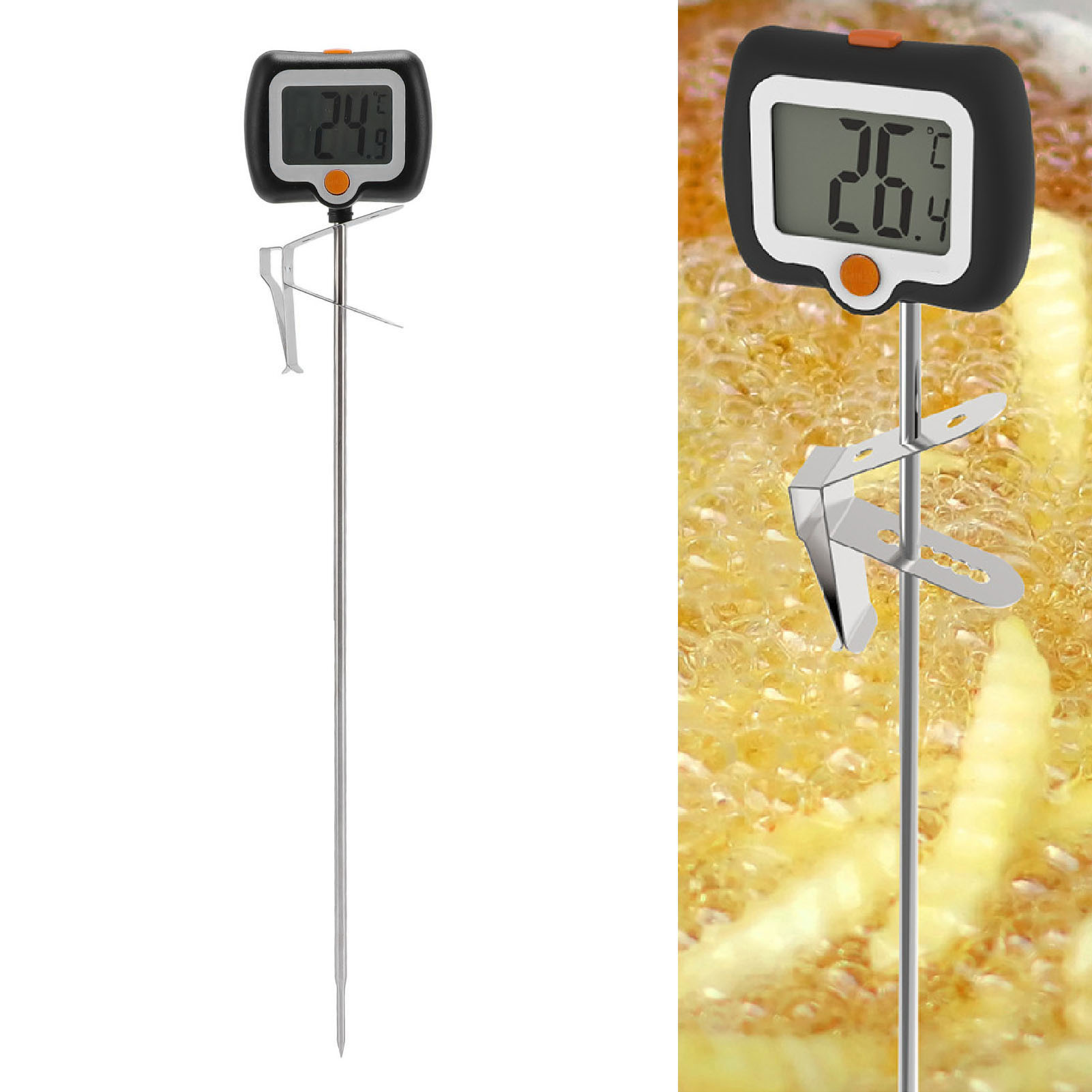 Digitales Zucker- Und Kochthermometer Mit Edelstahl-topfklemme, Langer Sonde, Hochpräzises Thermometer Zum Braten, Ölen Und Backen