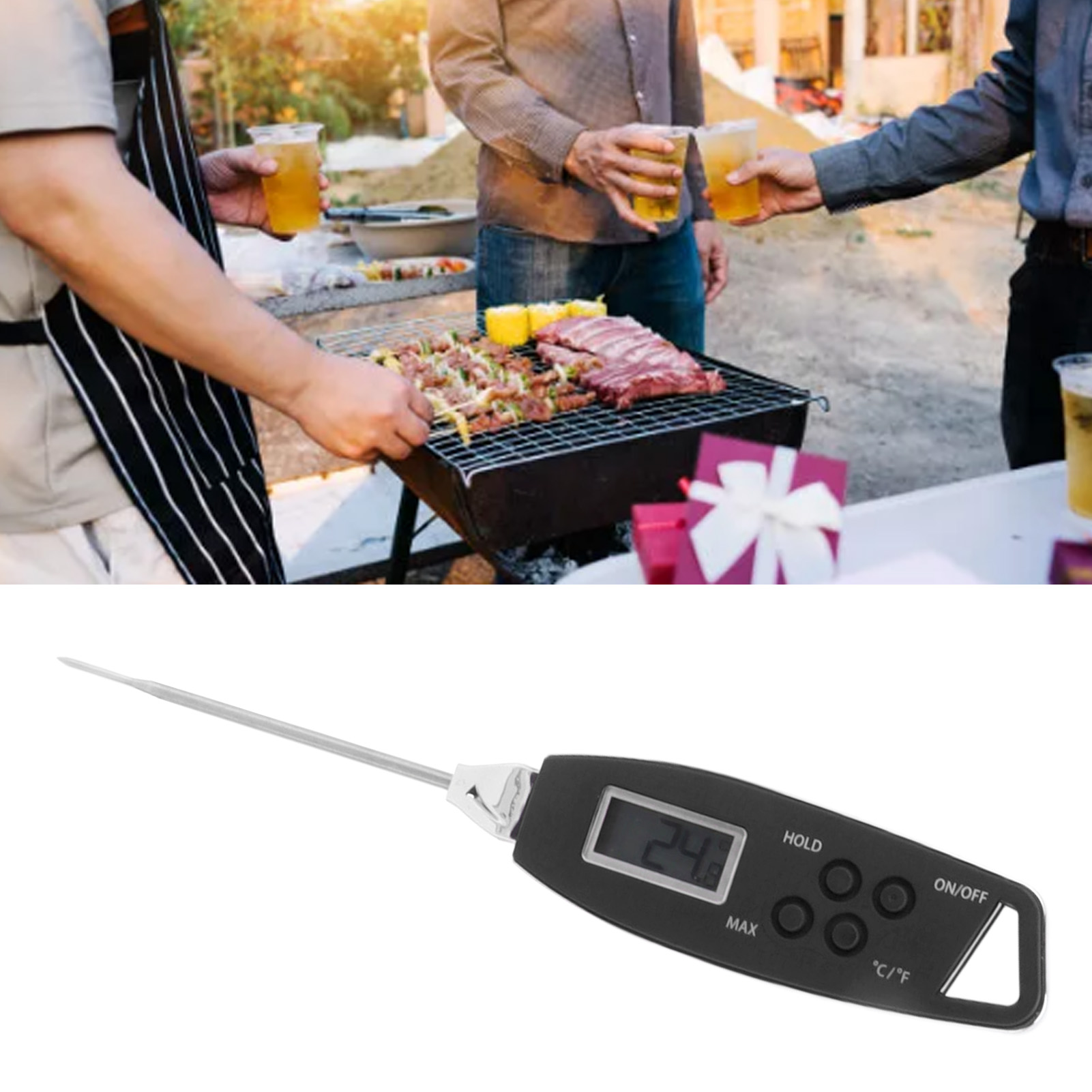 Digitales Sofort-präzisions-lebensmittelthermometer Für Den Grill – Schwarzes Abs – Set Mit Schutzkappe Und Tragbaren Eierbehältern, 5 Zufällige Cartoon-farben