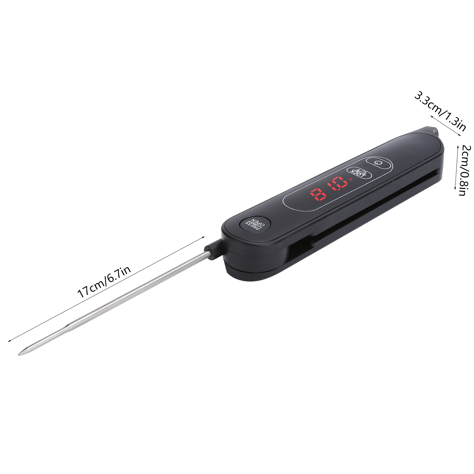 Faltbares Led-fleischthermometer, Küchenthermometer Für Grill Und Barbecue, Schwarze Edelstahlsonde, 17 Cm