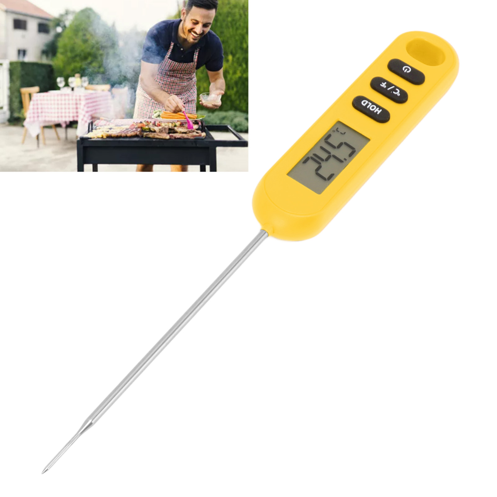 Digitales Küchenthermometer: Sofortthermometer Für Grillfleisch Mit Langer Sonde (abs, 130 Mm Sonde, Orange)