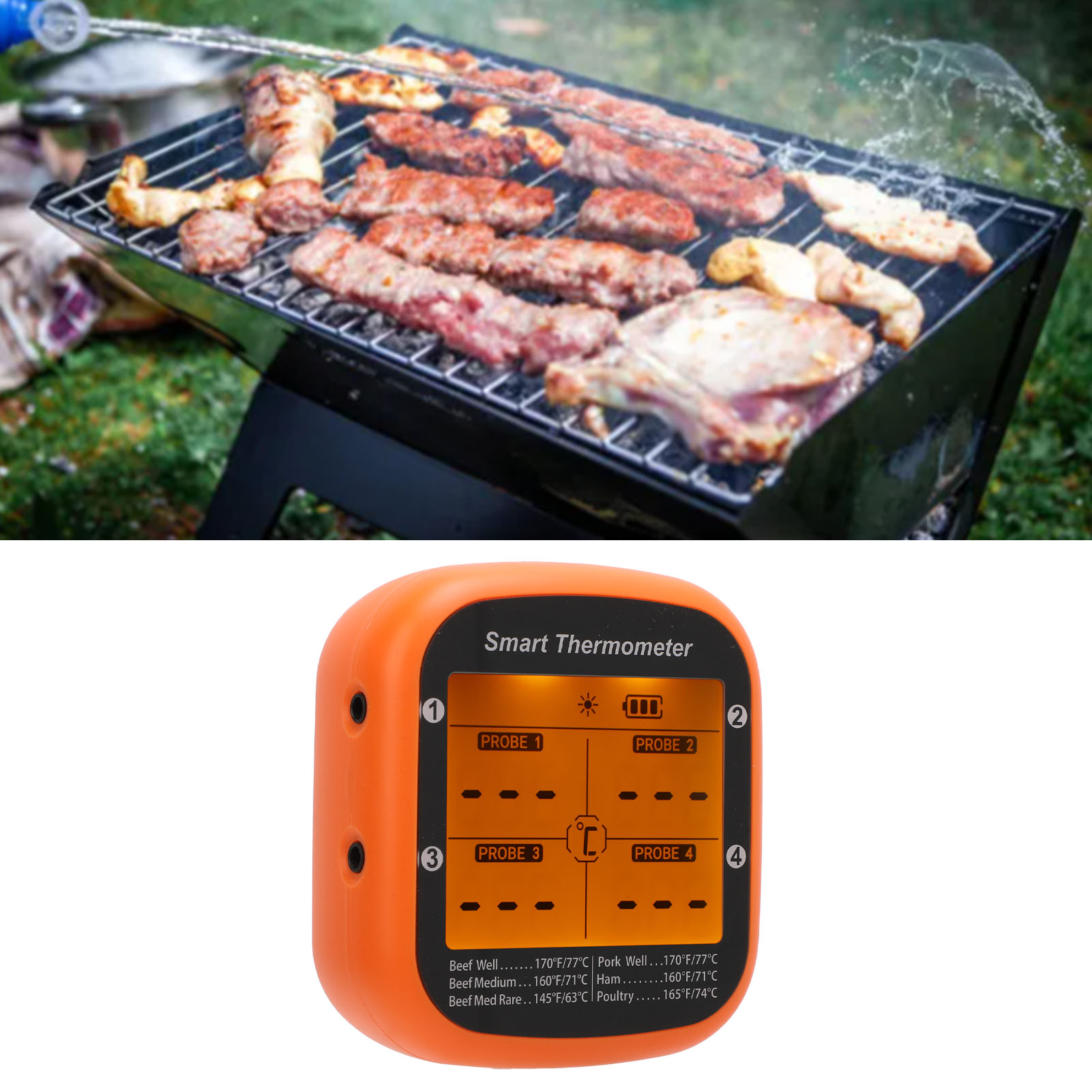 Intelligentes Bluetooth-thermometer Für Grill Und Küche Mit App-steuerung, Wasserdichter Sonde Und Akustischem Alarm Für Fleisch