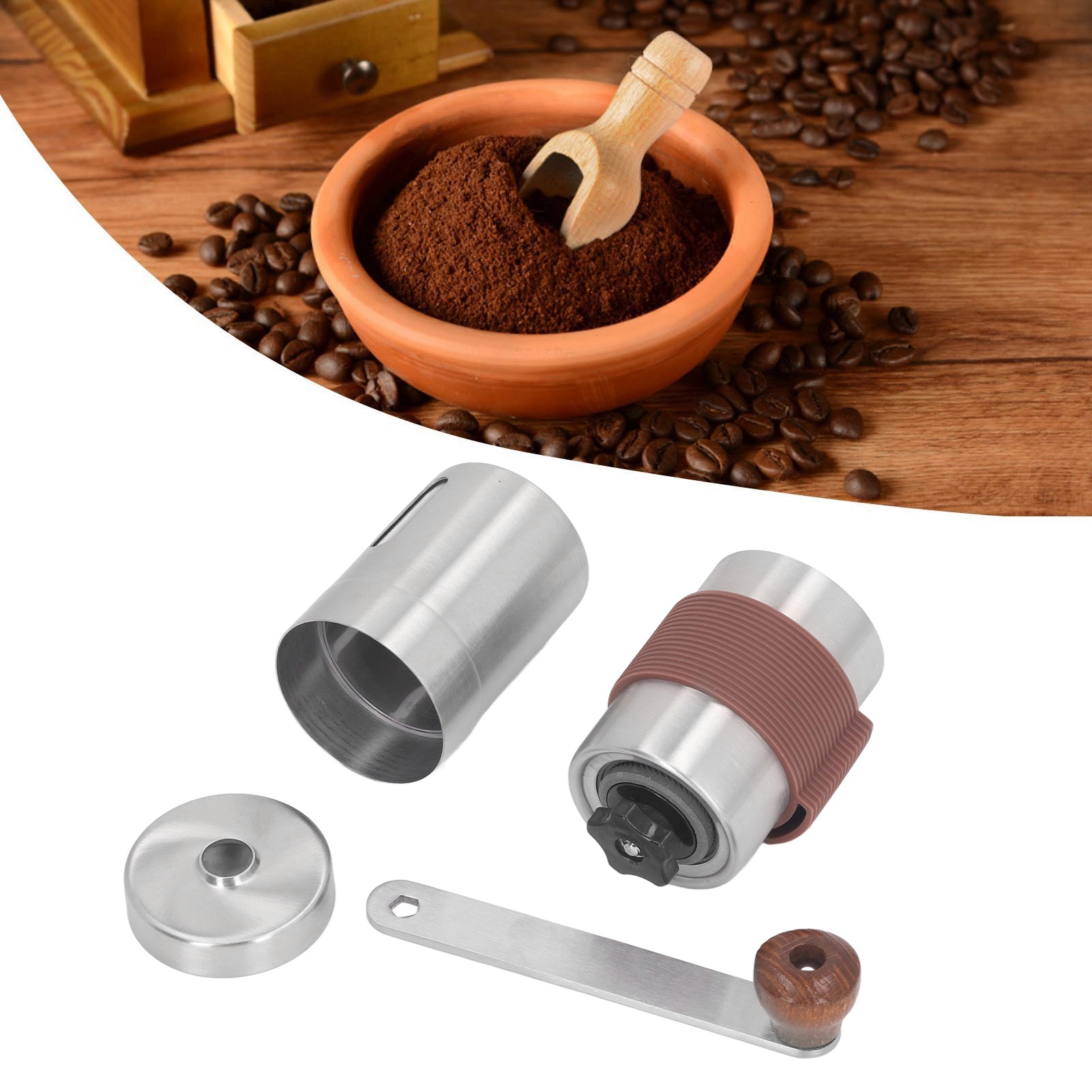 Tragbare, Manuelle Kaffeemühle Mit Keramikkern Und Gehäuse Aus Edelstahl 304