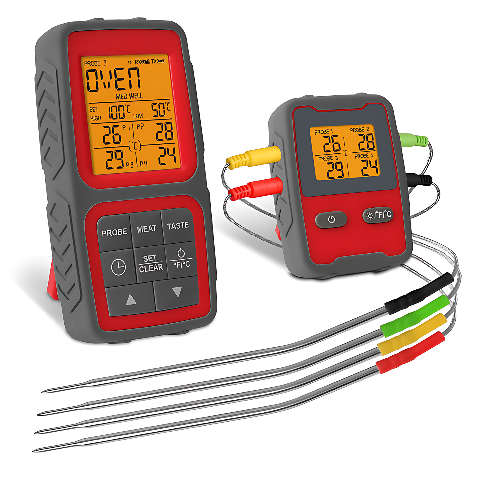 Intelligentes Bluetooth-fleischthermometer Mit 2 Sonden, Großem Lcd-display Und Timer-/alarmfunktion Für Grillen, Kochen Bei Nacht, Camping, Tragbar, Magnetisch