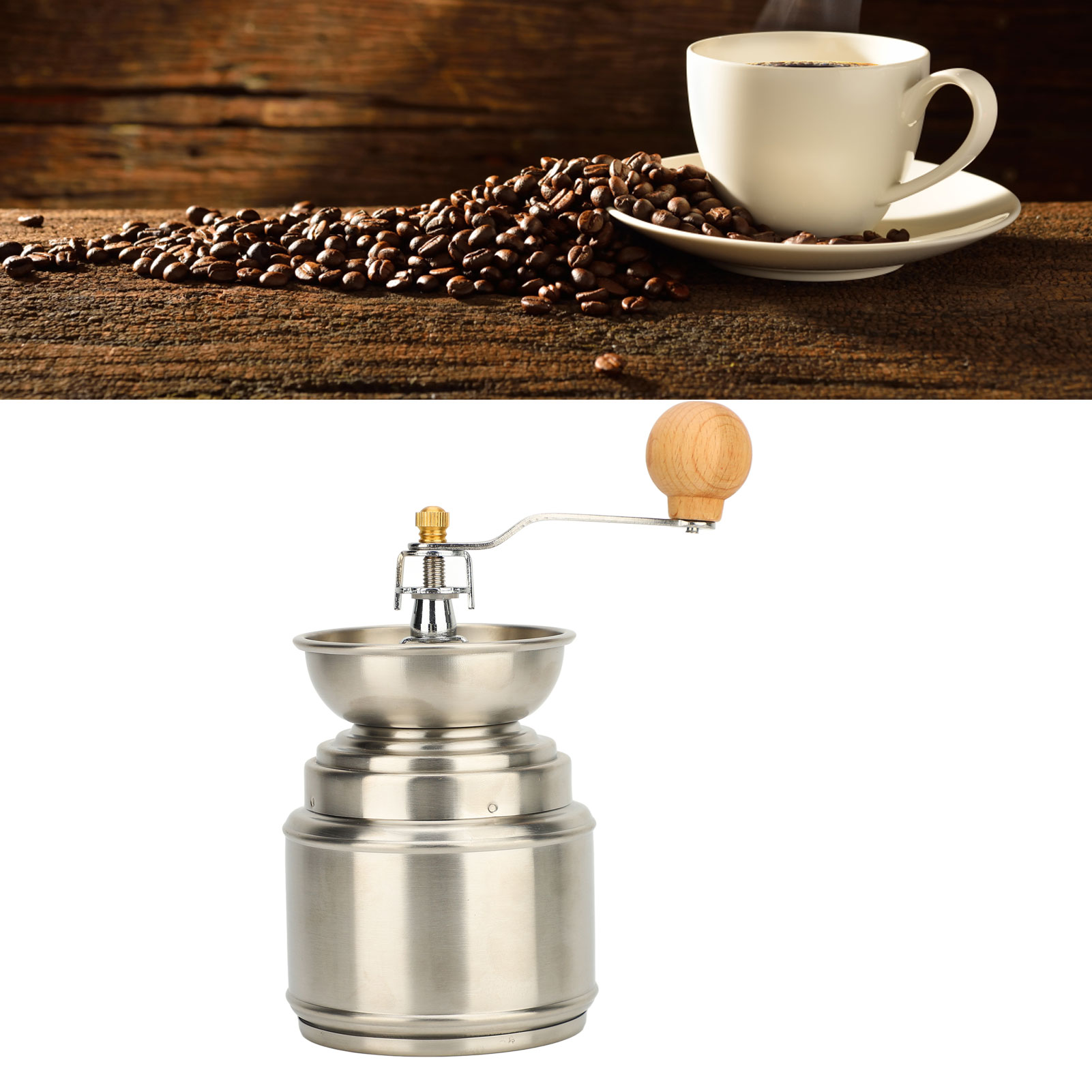 Manuelle Kaffeemühle Aus Edelstahl Und Massivholz, Kapazität Für 2-8 Personen