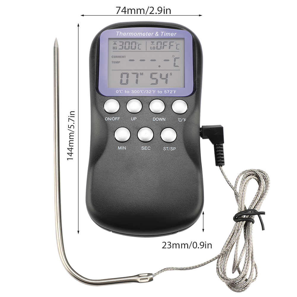 Digitales Lebensmittelthermometer Für Grillgeräte, Rindfleischgrills Und Backöfen Mit Alarm, Timer, Abs-lcd-bildschirm, Großem Edelstahlgehäuse Und Geflochtenem Kabel