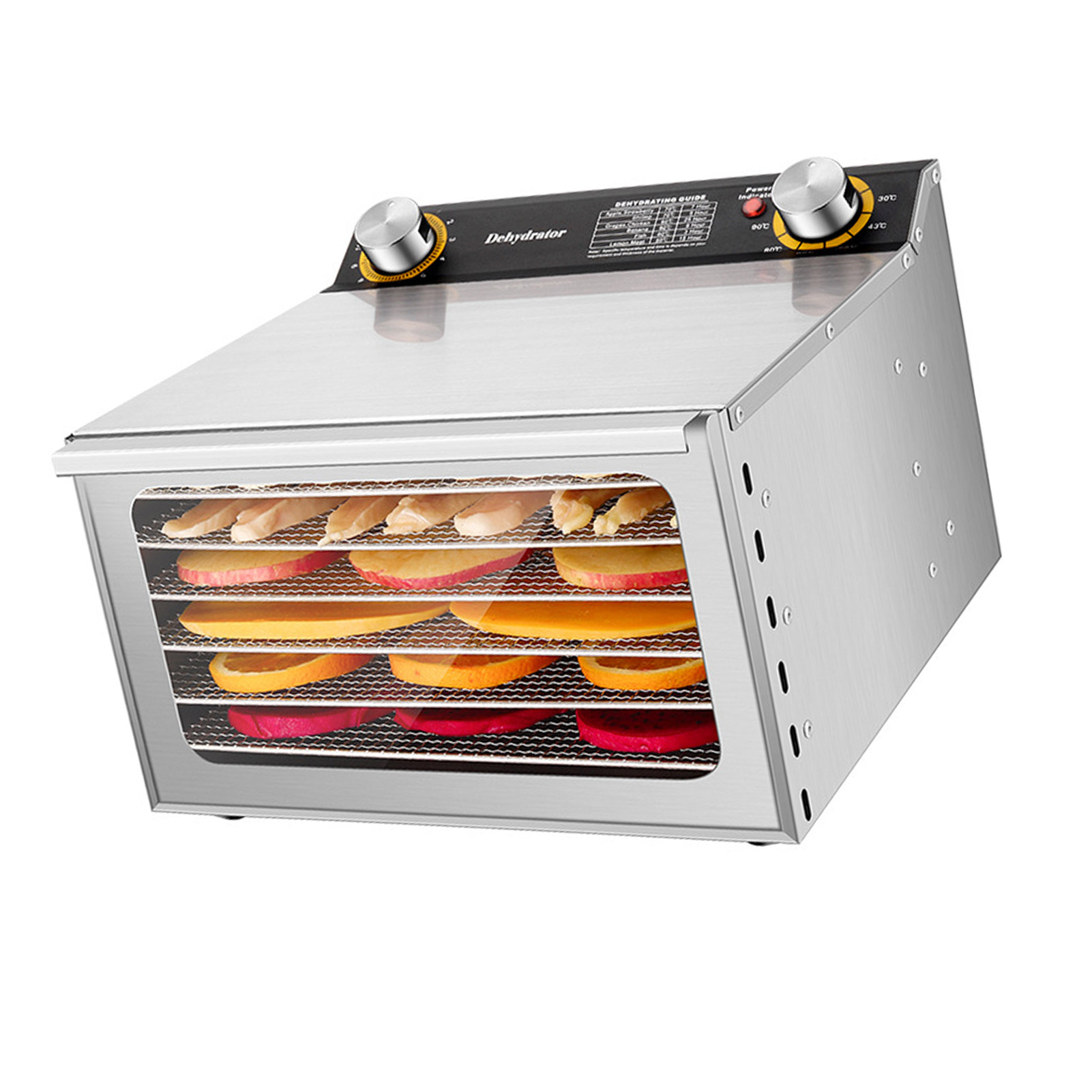 Dörrgerät Für Fleisch Und Obst, 400 W, 6 Einschübe, 24-stunden-timer, Temperaturregelung 30–90 °c, Sichtfenster, Edelstahl, Silber