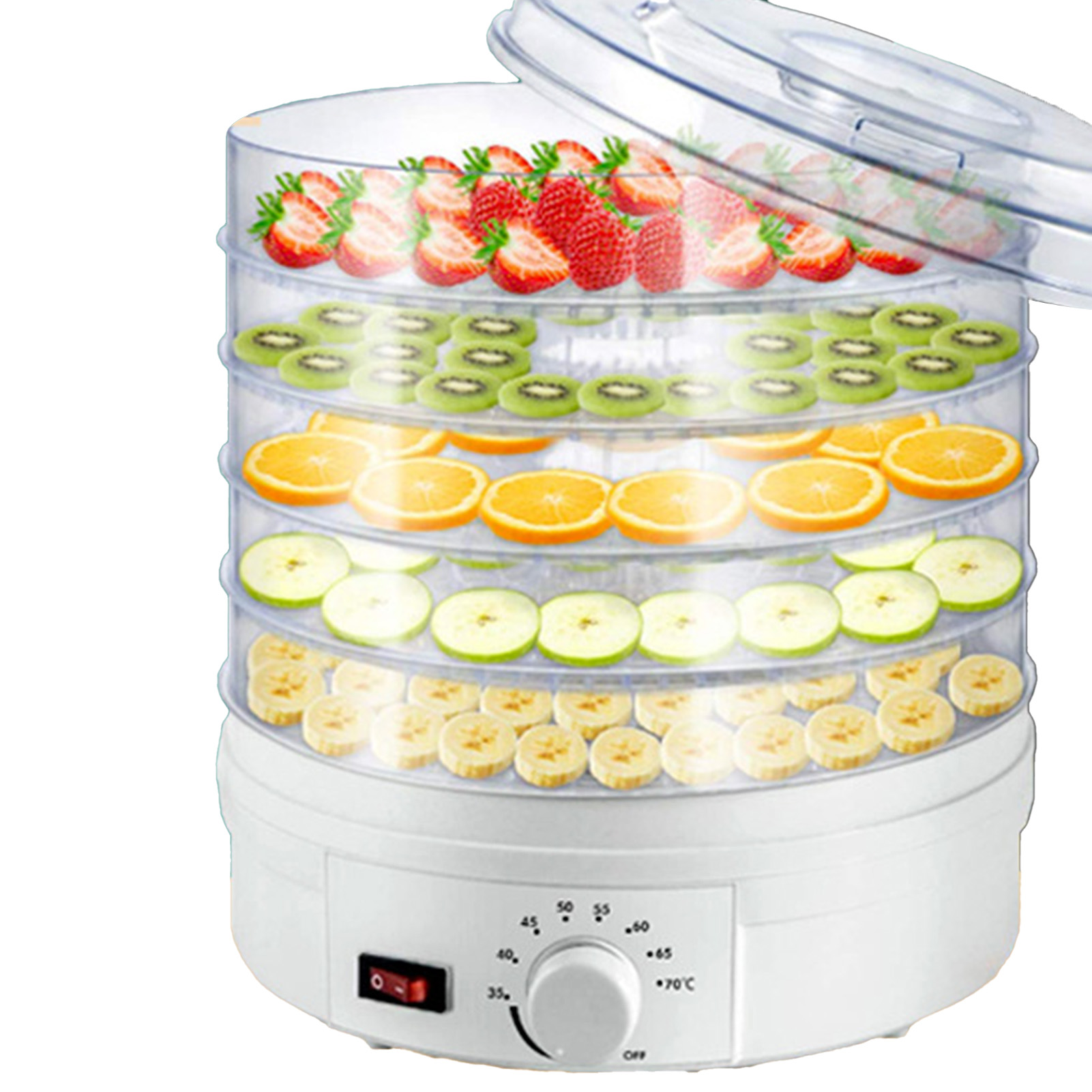 Elektrischer Dörrautomat, Schnelltrocknung, 5 Einschübe, Transparent, 1500 G Kunststoff, Für Obst, Gemüse, Trockenfleisch, Gesunde Snacks