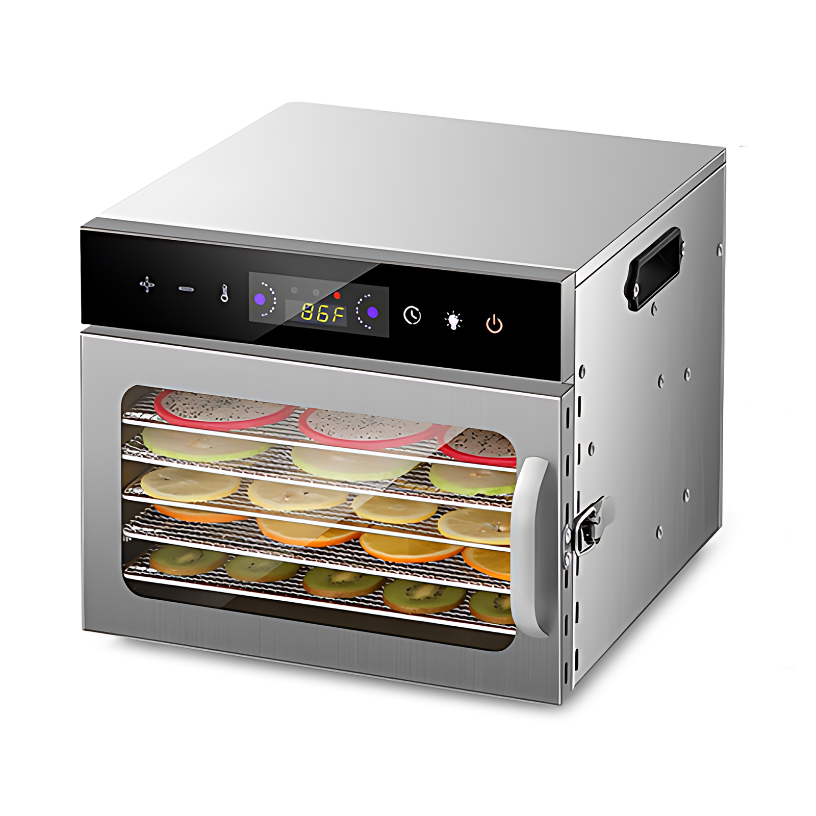 Dörrgerät Für Obst Und Trockenfleisch Mit 6/8/12 Einschüben, 24-stunden-timer Und Sichtfenster, 400 W, 30–90 °c, Touch-bedienung, Edelstahl 304 Für Den Privaten Und Gewerblichen Gebrauch