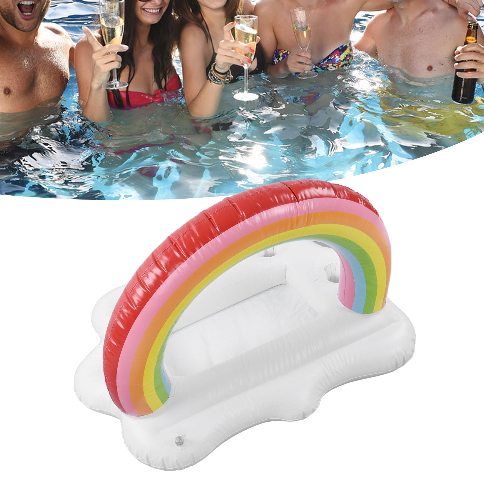 Aufblasbarer Getränkehalter In Regenbogenwolkenform Mit Rahmen Für Obst Und Snacks
