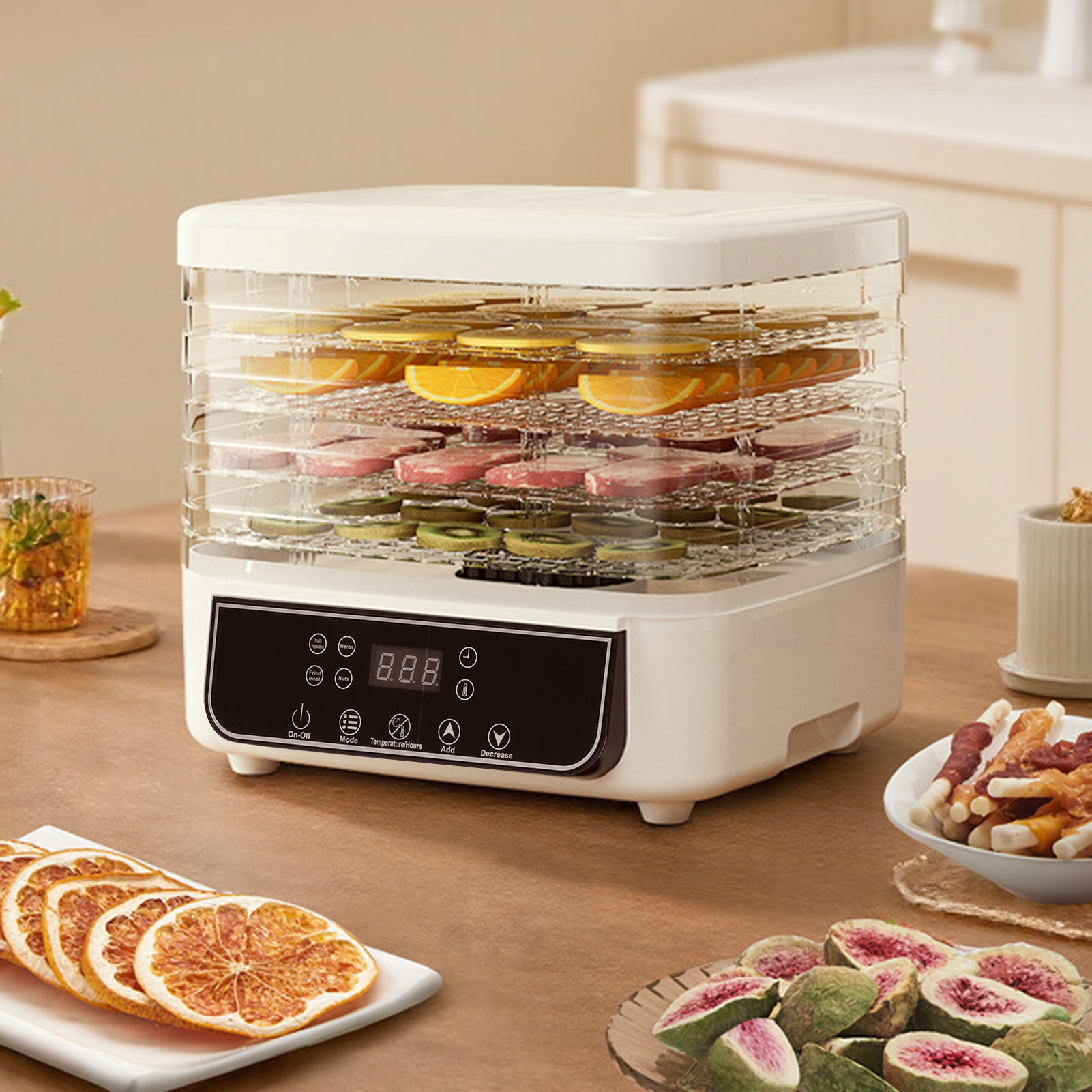 Elektrischer Dörrautomat Mit 5 Einschüben, 160 W, Digitaltimer (1-72 Std.), Temperaturregelung, Für Obst, Fleisch Und Snacks