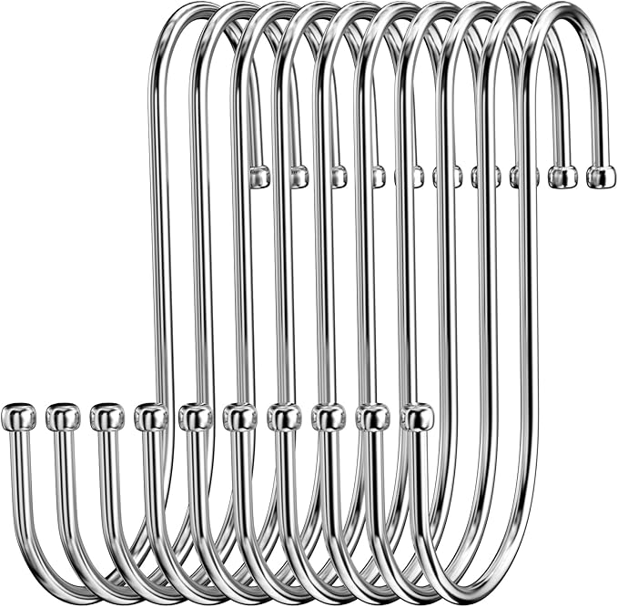 Packung 10 S-haken Aus Edelstahl, Robuster S-förmiger Metallhaken, Doppelhaken Zum Aufhängen Von Tassen, Kleidung, Töpfen Und Schüsseln, Geeignet Für Küche, Bad, Garten, Schrank