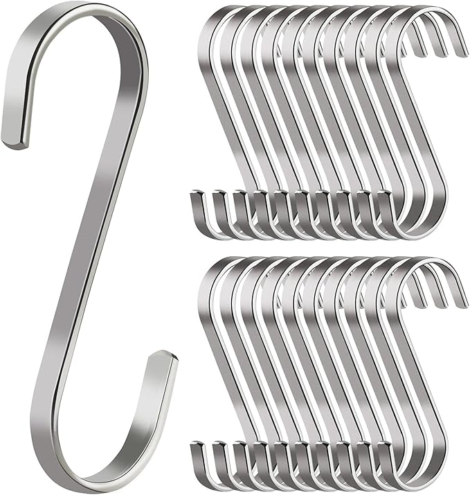 Robuste S-haken, 20 Flache, Multifunktionale S-förmige Aufhängungshaken Aus Edelstahl Zum Aufhängen Von Küchenutensilien, Kleidung, Gartengeräten, Maximale Belastung 10kg, Silber