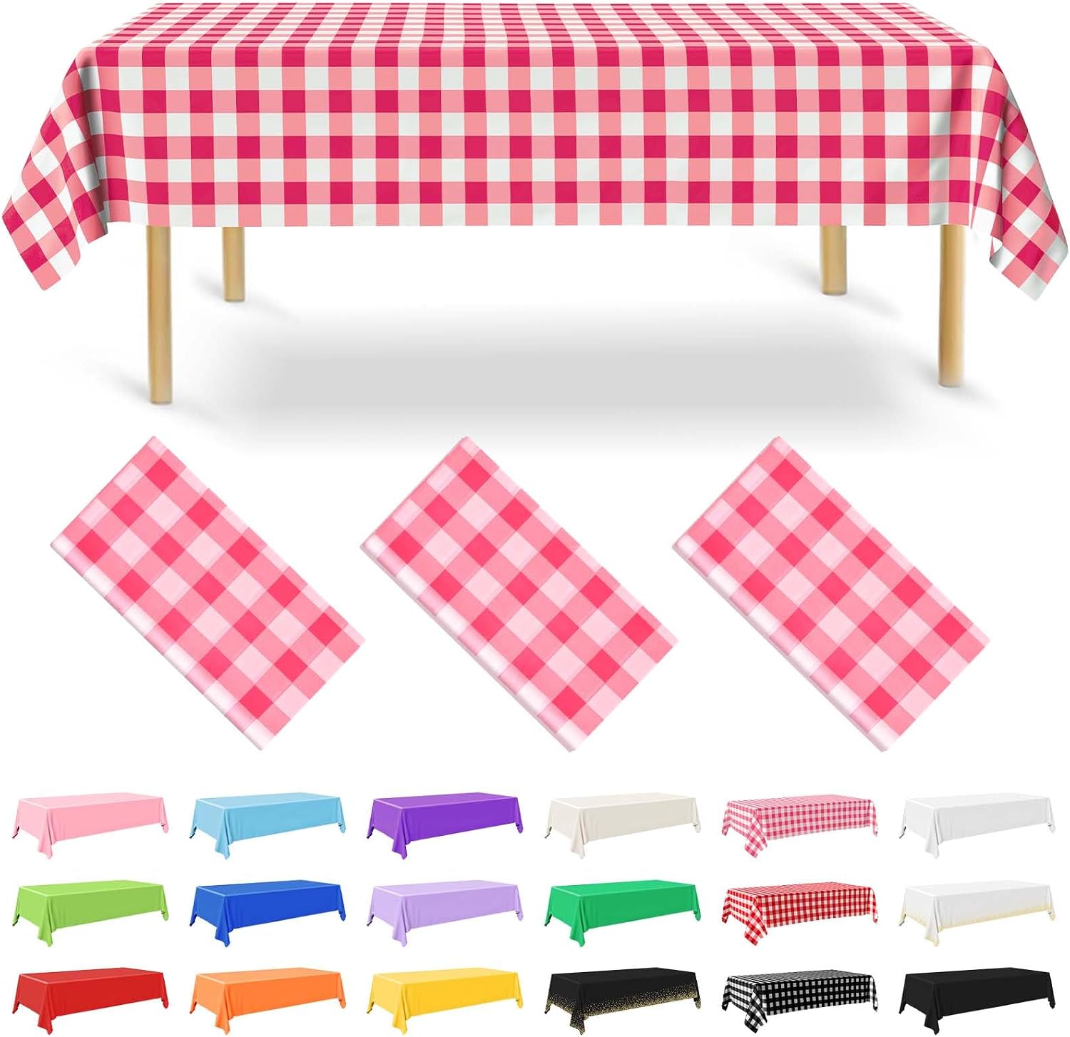 3er-pack Einweg-tischdecken, 137,2 X 274,3 Cm, Gingham-rosa, Rechteckige, Wasserdichte Tischdecke Für Garten-hochzeitsfeiern, Verlobungsfeiern, Geburtstage, Dekorationen