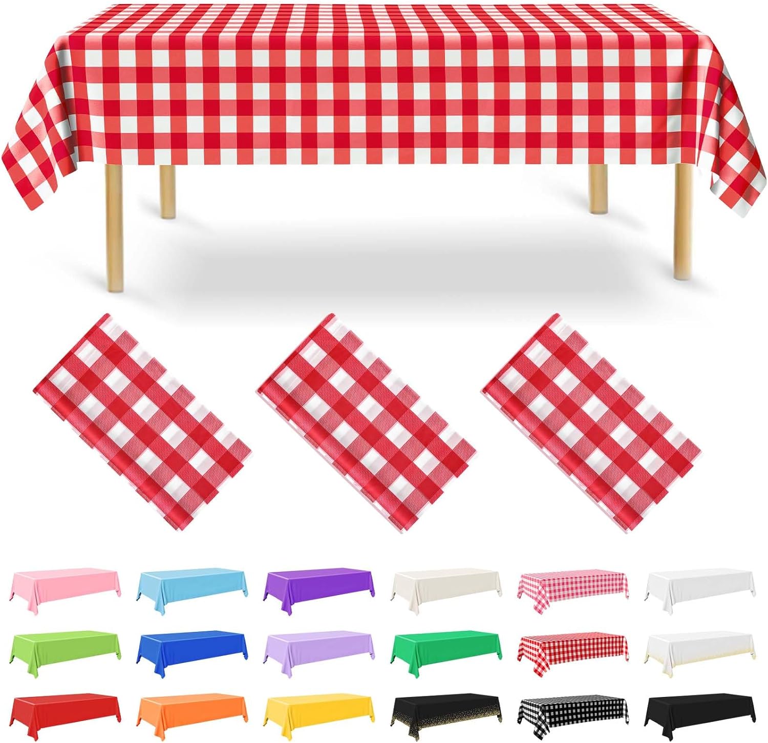 3er-pack Einweg-tischdecken, 137,2 X 274,3 Cm, Gingham-rot, Rechteckige, Wasserdichte Tischdecke Für Garten-hochzeitsfeiern, Verlobungsfeiern, Geburtstage, Dekorationen