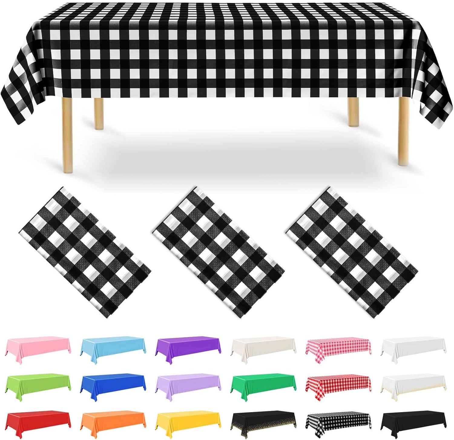 3er-pack Einweg-tischdecken, Rechteckige, Wasserdichte Tischdecken Für Garten, Festival, Party, Hochzeit, Brautparty, Geburtstag, 54 X 108 Zoll, Schwarzes Gingham
