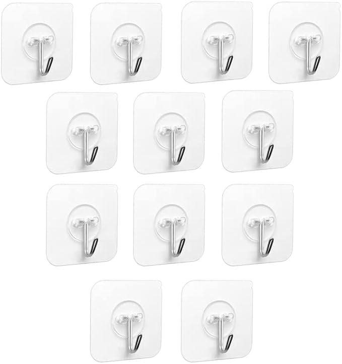 Klebehaken - 12 Stück Transparente Selbstklebende Haken 5 Kg (max.), Zum Aufhängen Im Badezimmer, Küche, Decke, Wand, Tür, Bademäntel, Handtuchhalter (12 Stück)