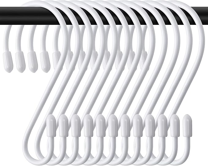 Packung 12 S-haken - Weiß - 8 Cm - Kleiner Küchenhaken - Aus Metall - Maximale Belastung: 5 Kg - S-förmig - Für Kleiderstangen, Küche, Badezimmer, Büro