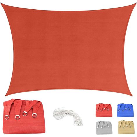 Voile D'Ombrage 2 5x3m Rectangulaire Respirant Toile Ombrage Hdpe Uv Schutz 95% Pour Patio Jardin Terrasse Extérieur Balcon Avec Corde Rouge (tailles Sur Mesure Disponibles)