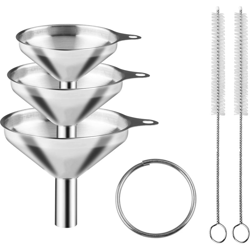 Edelstahltrichter, 3-teiliges Küchentrichter-set, Kleiner Trichter Mit Reinigungsbürste Und Hebering Zum Umfüllen Von Flüssigkeiten Wie Öl, Saft Und Marmelade