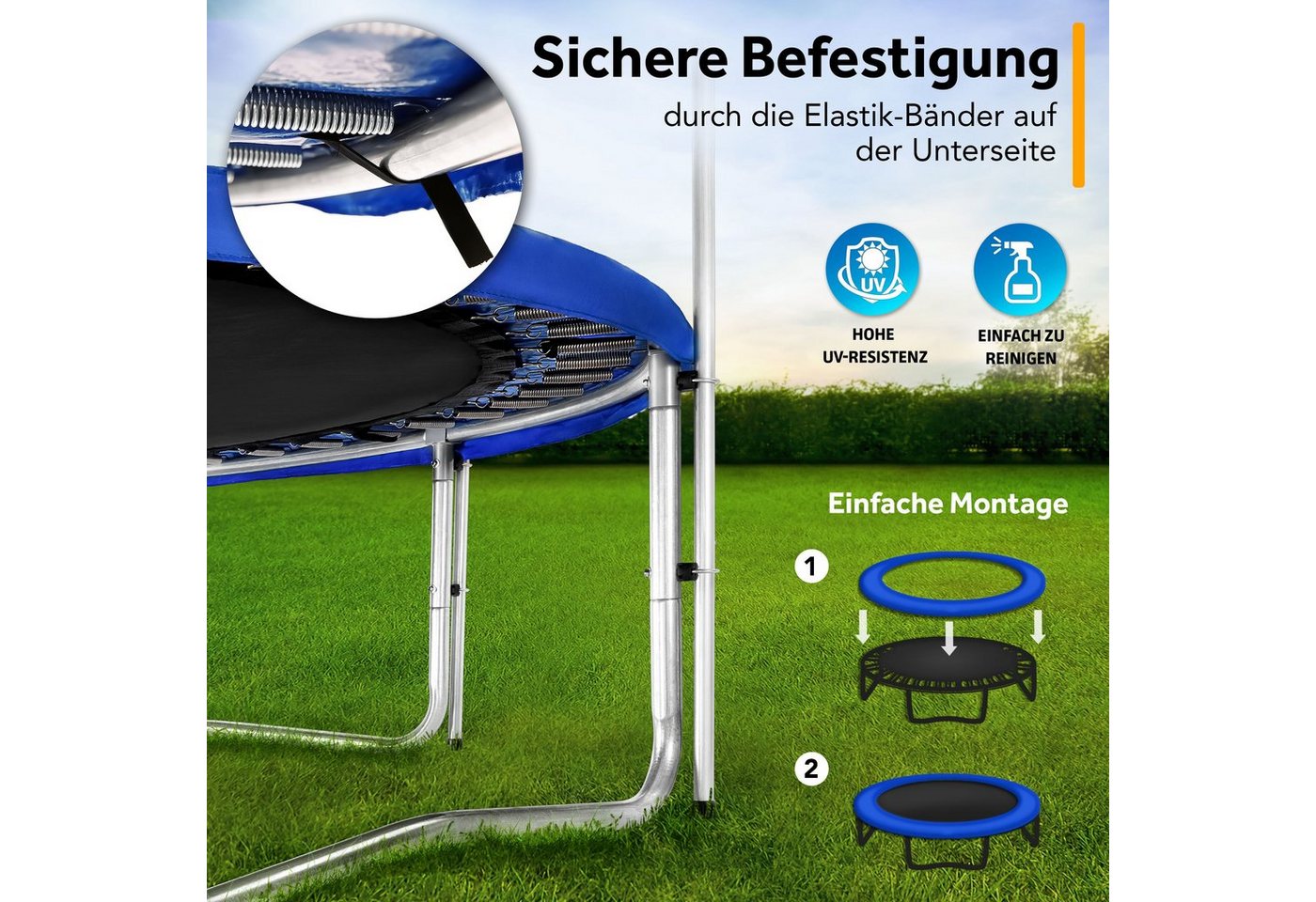 Kiduku - Trampolin Randabdeckung Blau Ø244 Cm Federabdeckung Reißfest Randschutz
