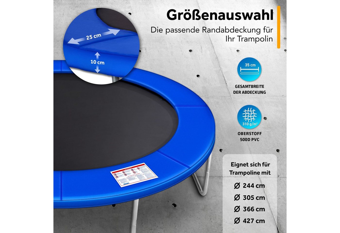 Kiduku - Trampolin Randabdeckung Blau Ø244 Cm Federabdeckung Reißfest Randschutz Bild 4