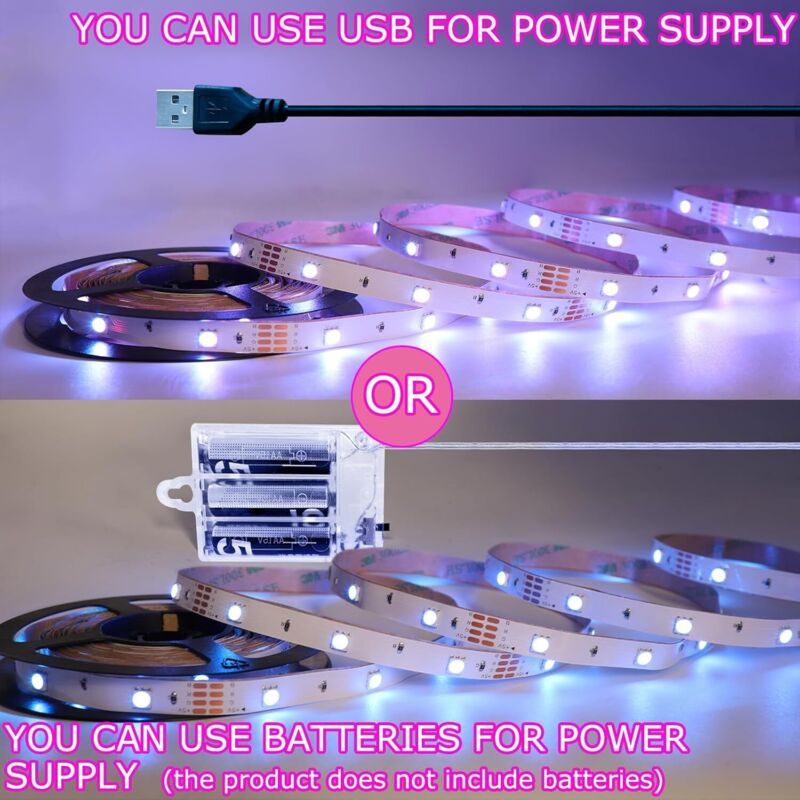 5 M Rgb 5050 Led-streifen, Batterie- Oder Usb-betrieben, Ferngesteuert Dimmbar, 16 Farben, Zuschneidbar Für Die Hintergrundbeleuchtung Von Fernsehern, Schränken Und Treppen