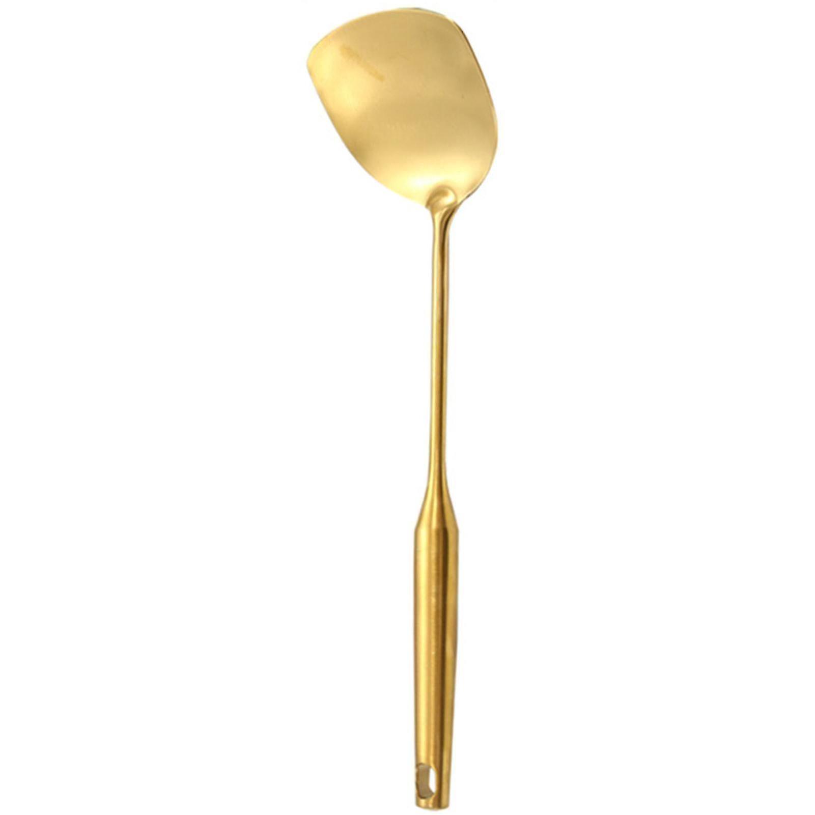 Set Mit 6 Küchenutensilien Aus Edelstahl: Goldene Suppenkelle, Pfannenwender, Rostfrei, Modernes Design – 1 Pfannenwender