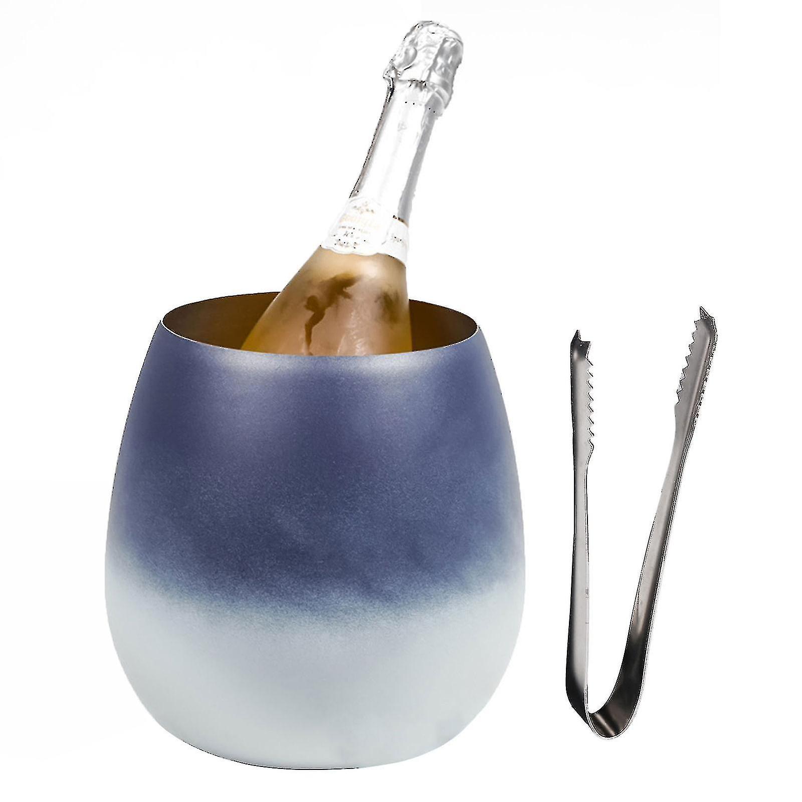 Eisgekühlter Champagnerkühler In Eierschalenform, Aus Robustem Metall, 5 L, Kreativer Farbverlauf Aus Edelstahl – Blau
